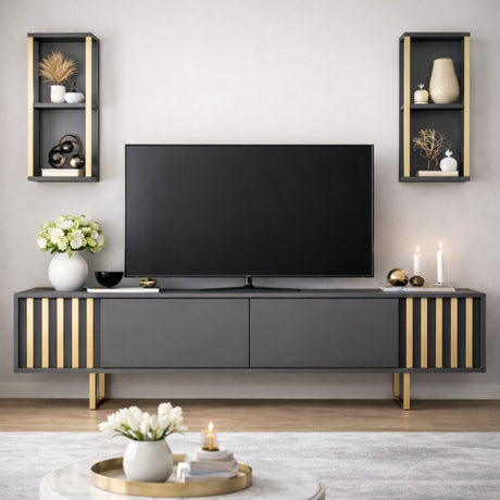 TV -Möbel Set Gold Line Anthrazite Schwarzes Melamin 180x48x30 cm