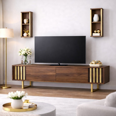 TV -Möbel Set Gold Line Walnut Black Melamin 180x48x30 cm