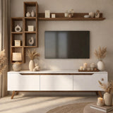 TV Meubels - TV Meubel Set Iona Wit Donker Walnoot Melamine 180x48,6x35 cm - Dimehouse