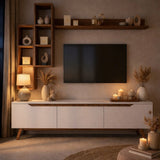 TV Meubels - TV Meubel Set Iona Wit Donker Walnoot Melamine 180x48,6x35 cm - Dimehouse