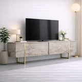 TV Meubels - TV Meubel Travertin Luxe 180x50x30 - Gouden Frame - Dimehouse