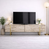 TV Meubels - TV Meubel Travertin Luxe 180x50x30 - Gouden Frame - Dimehouse