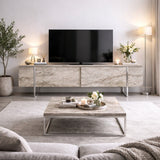 TV-Möbel Travertin Luxus 180x50x30 - Silberner Rahmen