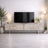 TV-Möbel Travertin Luxus 180x50x30 - Silberner Rahmen
