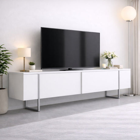 TV Meubels - TV Meubel Wit Luxe 180x50x30 - Zilver Frame - Dimehouse