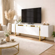 TV-Möbel - TV-Möbel Weiß Yildiz 180x50x30 - Goldener Rahmen - Dimehouse