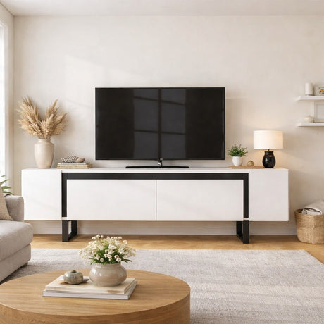 TV Meubels - TV Meubel Wit Yildiz 180x50x30 - Zwart Frame - Dimehouse