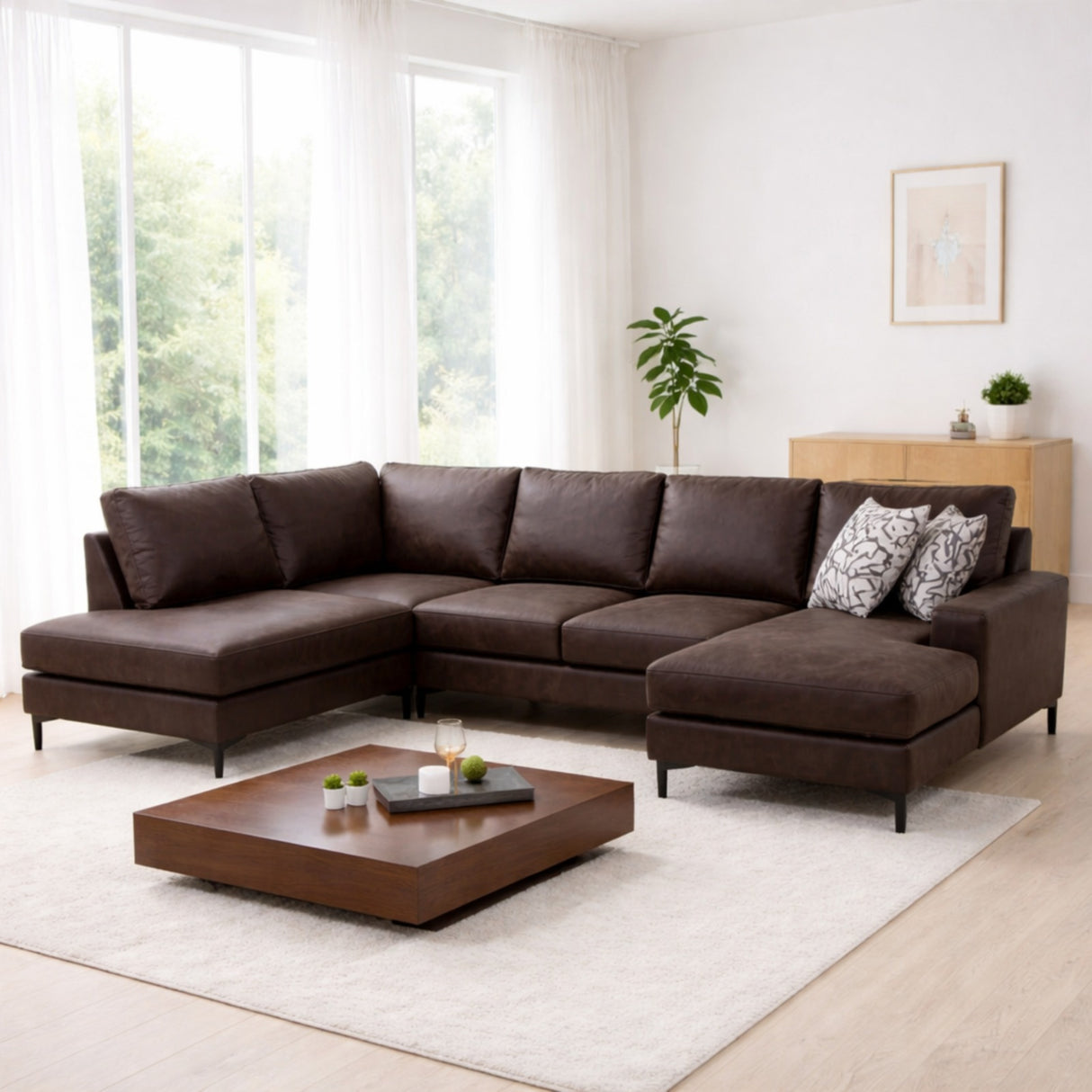 U-Bank Ecksofa Braun Stoff 314x200 cm – Links – Porto