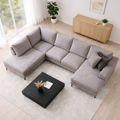 U-Bank Ecksofa Grau Stoff 314x200 cm – Links – Porto