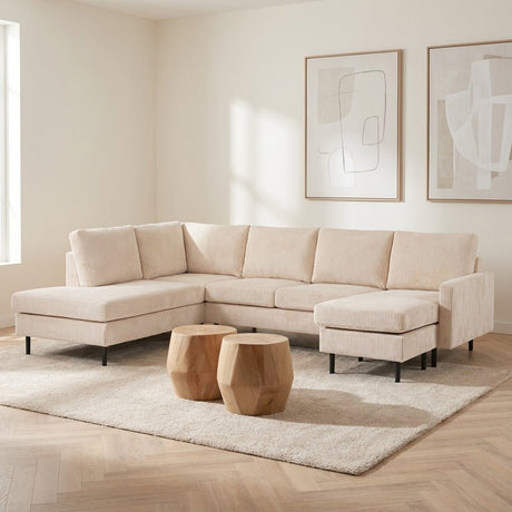 U-bank Pablo ribstof beige sfeerfoto in modern interieur