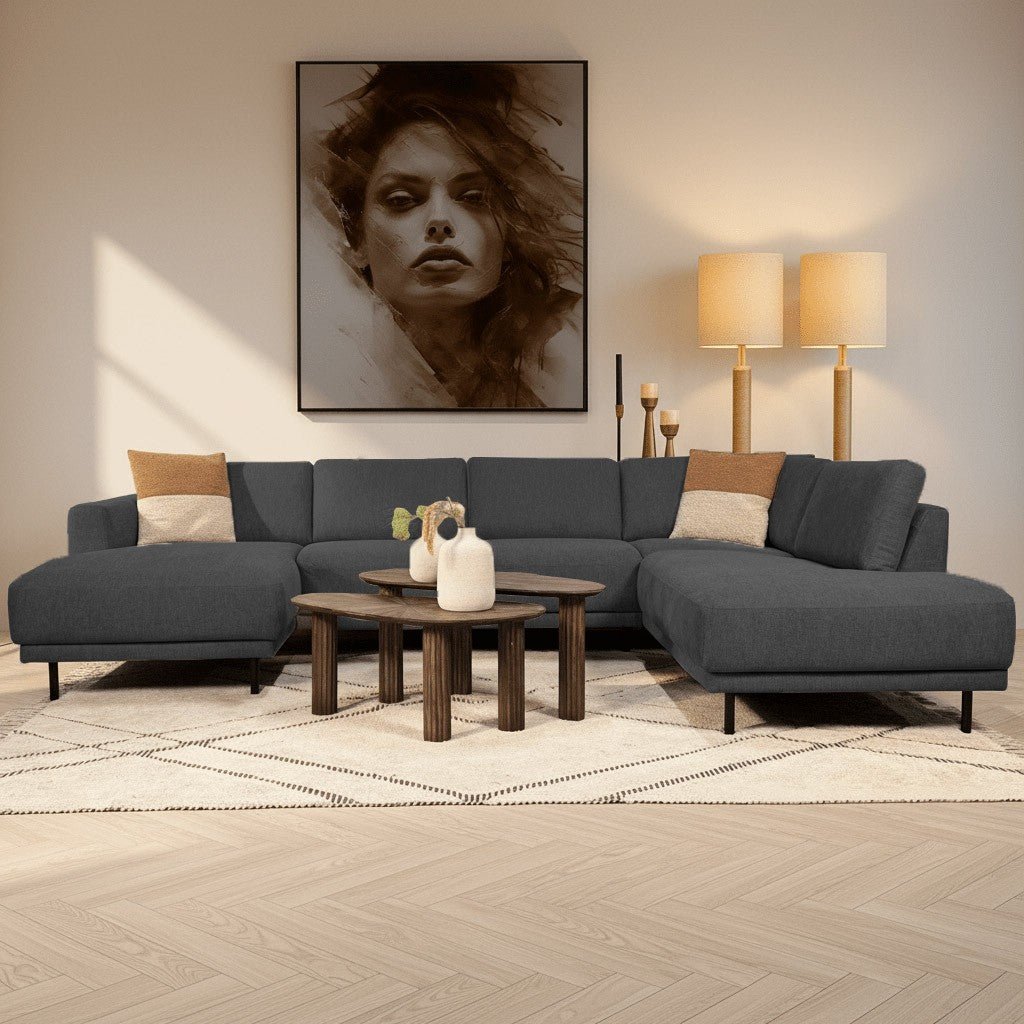 Modernes U-Sofa Ecksofa Anthrazit Stoff - rechts - 310x197x142 cm