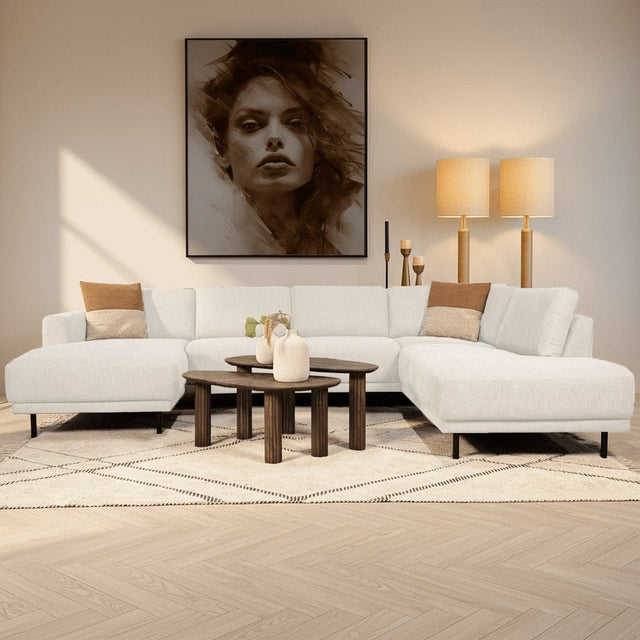 Moderne U-Bank Ecksofa Beiger Stoff – Rechts – 310 x 197 x 142 cm – An – Dimehouse