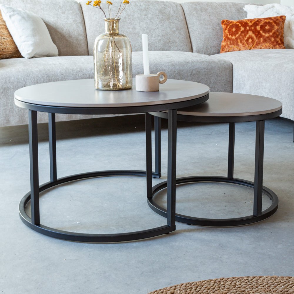 Couchtisch Set rund Trevor Marmoroptik grau