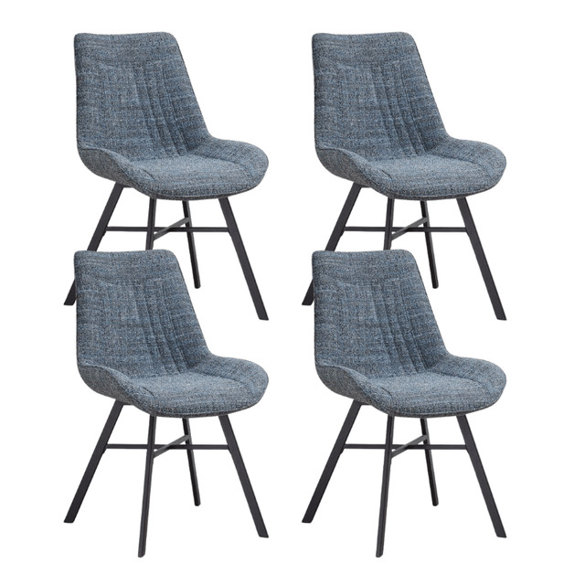 Eetkamerstoelen - Set van 4 Eetkamerstoelen Jada Chenille Stof Blauw - Zonder Armleuningen - Dimehouse
