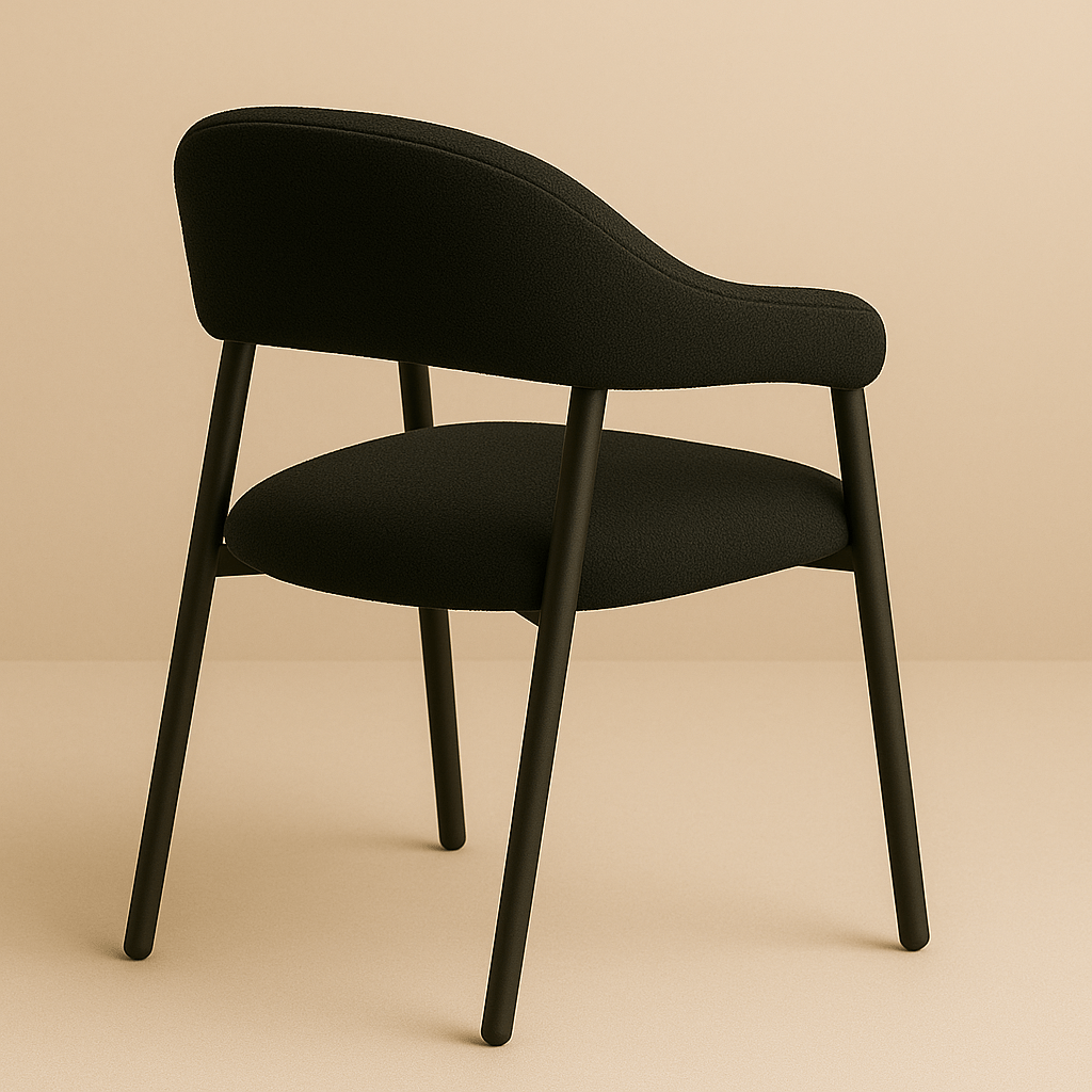 Komplettset: Lea Esstisch Travertin + 4x Lisa Stühle Bouclé Schwarz 