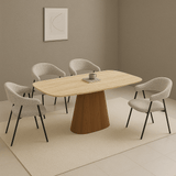 Sintered Stone Marmorlook Travertin Esstisch Lea 180x90 cm - Walnussrahmen - Dänisch Oval 