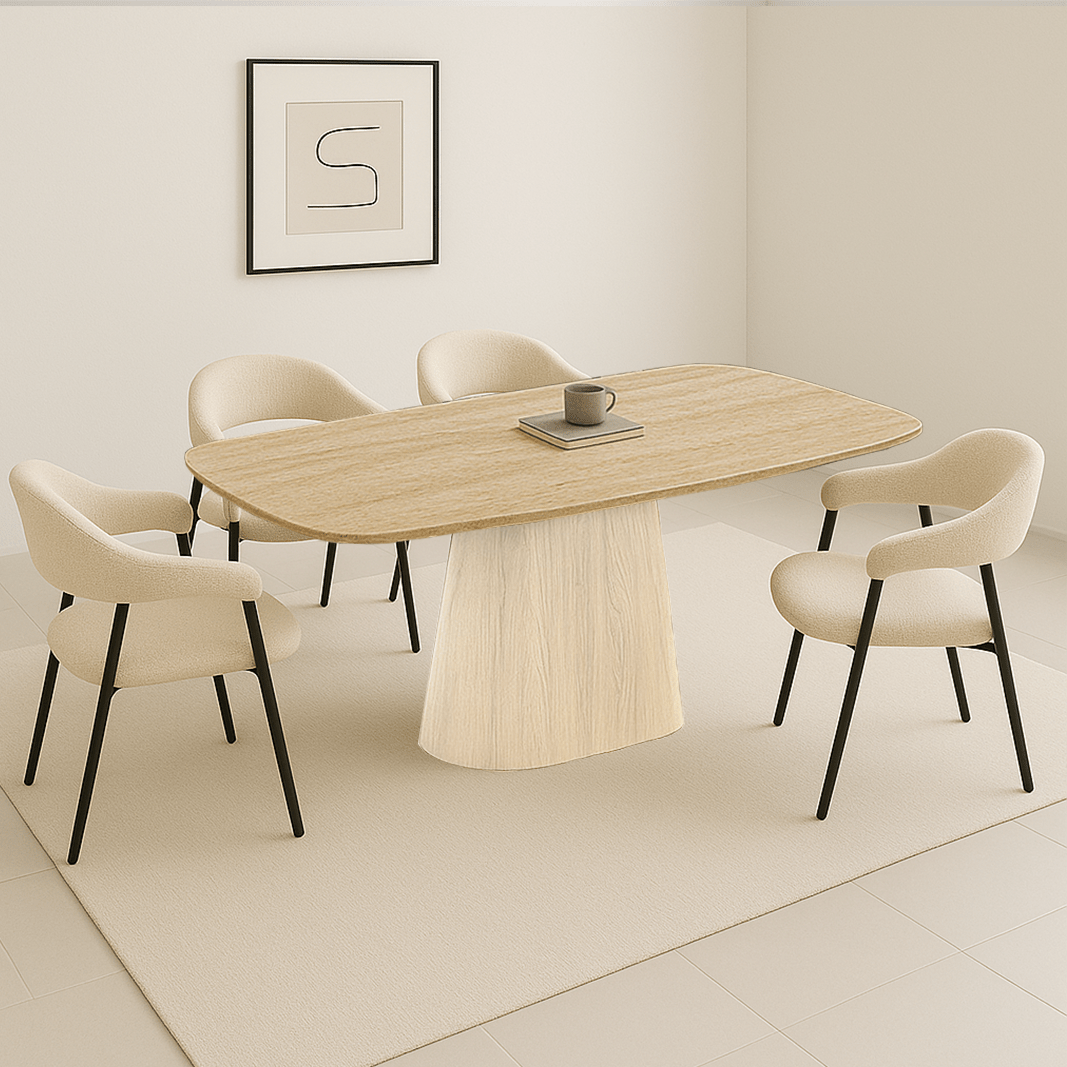 Sintered Stone Marmorlook Travertin Esstisch Lea 180x90 cm - Licht Eichenrahmen - Dänisch Oval 