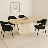 Sintered Stone Marmorlook Travertin Esstisch Lea 180x90 cm - Licht Eichenrahmen - Dänisch Oval 