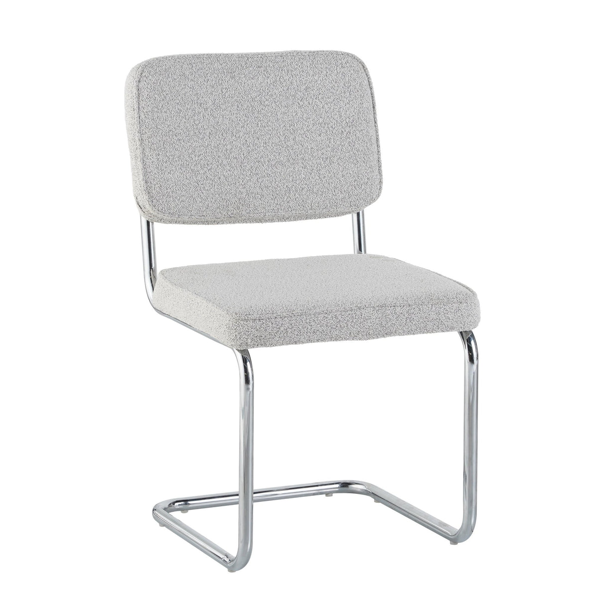 Eetkamerstoelen - Moderne Eetkamerstoel Grijs Bouclé Stof Sway - Chrome Frame - Zonder Armleuningen - Dimehouse