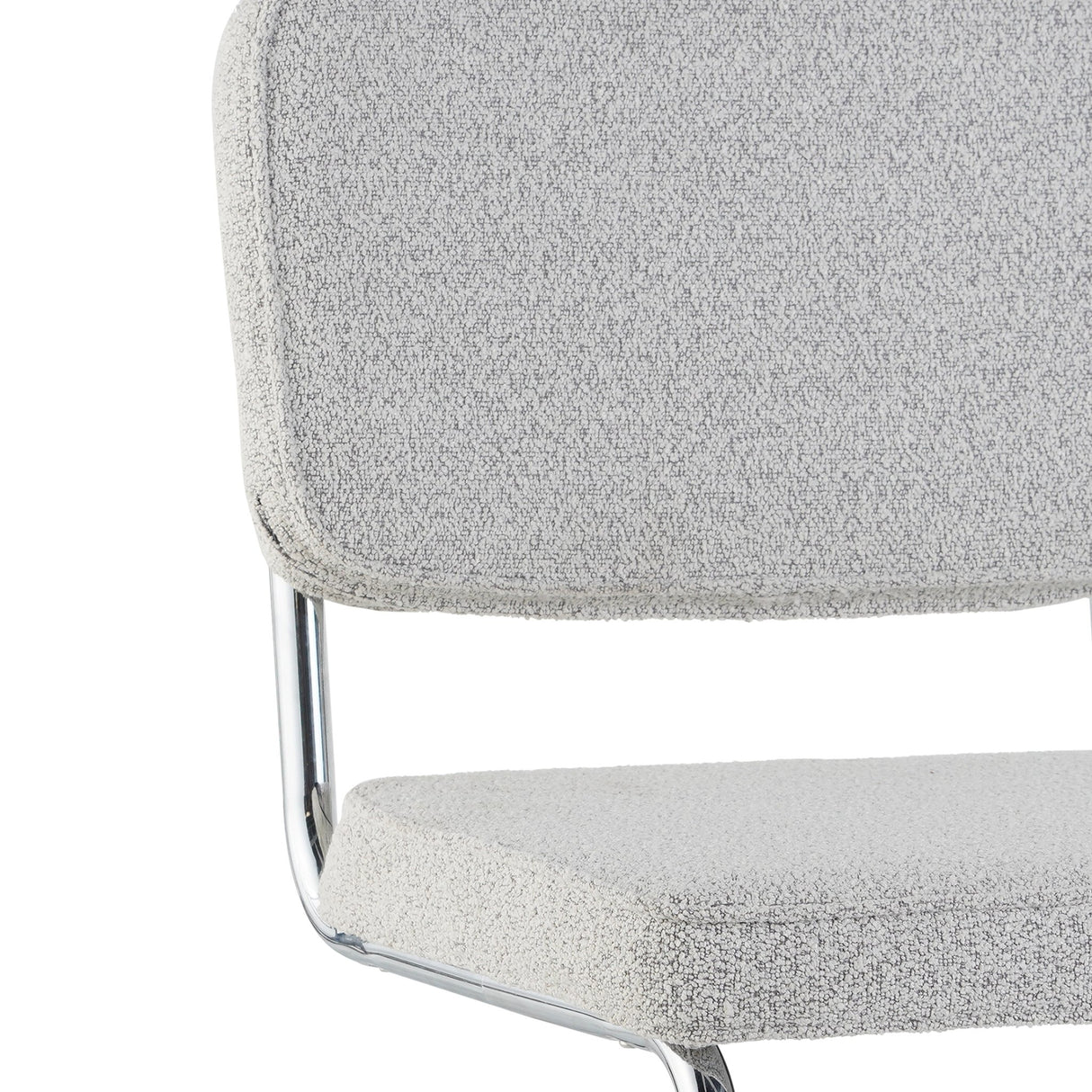 Eetkamerstoelen - Moderne Eetkamerstoel Grijs Bouclé Stof Sway - Chrome Frame - Zonder Armleuningen - Dimehouse