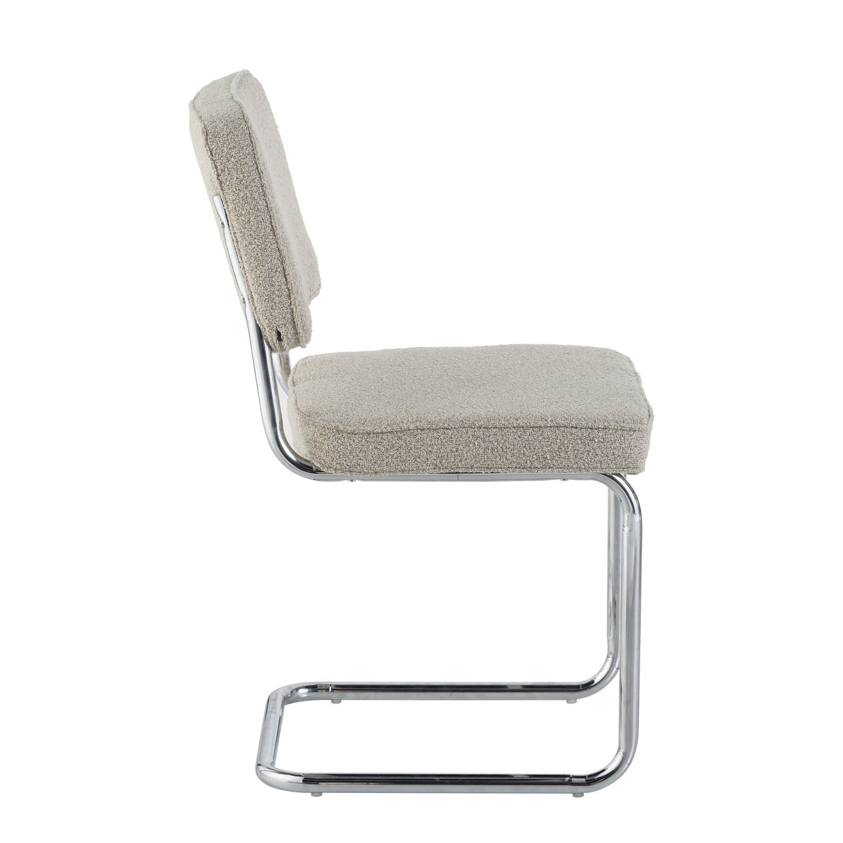 Eetkamerstoelen - Moderne Eetkamerstoel Zandkleur Bouclé Stof Sway - Chrome Frame - Zonder Armleuningen - Dimehouse