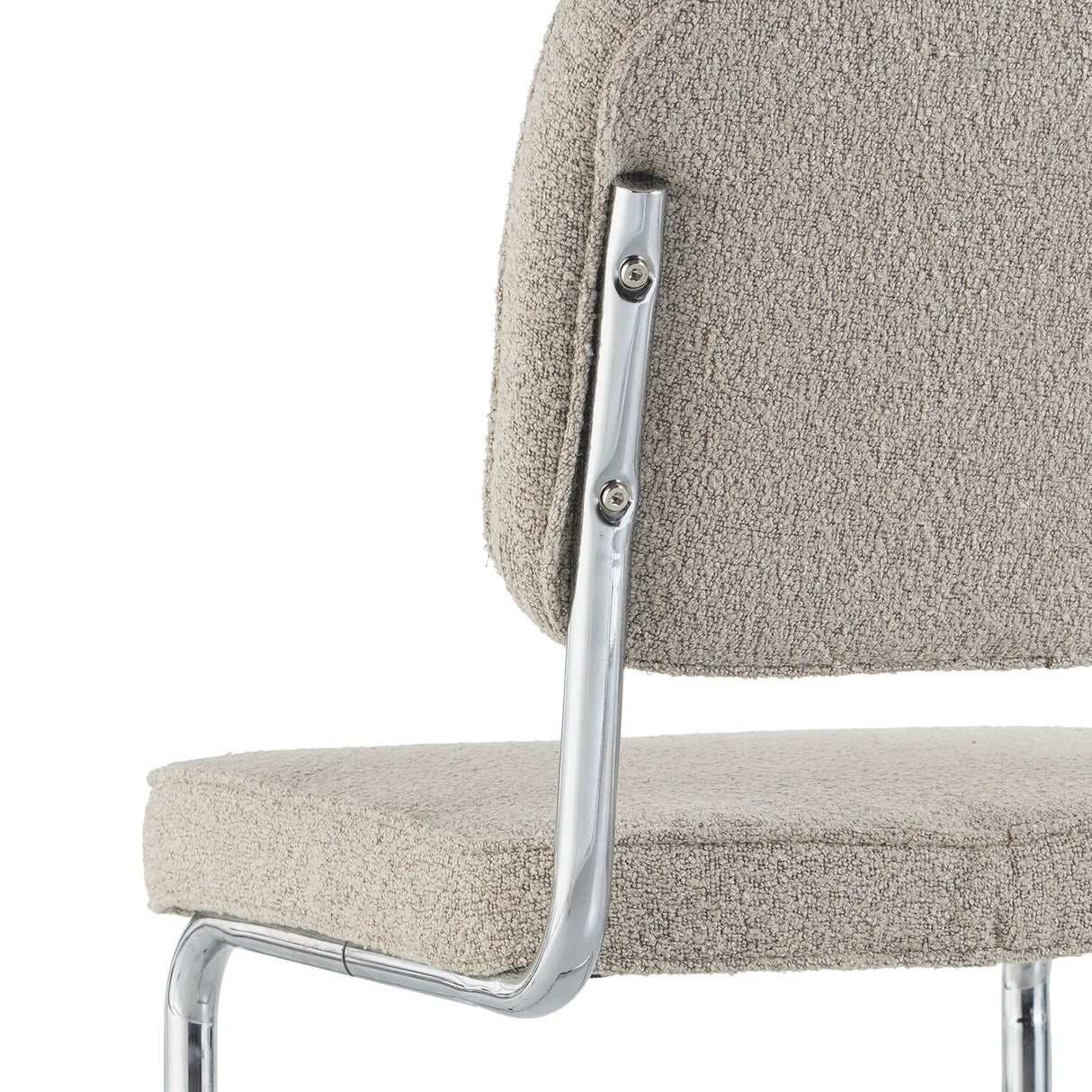 Eetkamerstoelen - Moderne Eetkamerstoel Zandkleur Bouclé Stof Sway - Chrome Frame - Zonder Armleuningen - Dimehouse