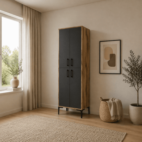 Schuhschrank Berlin Walnuss Anthrazit Melamin 60x200x35 cm