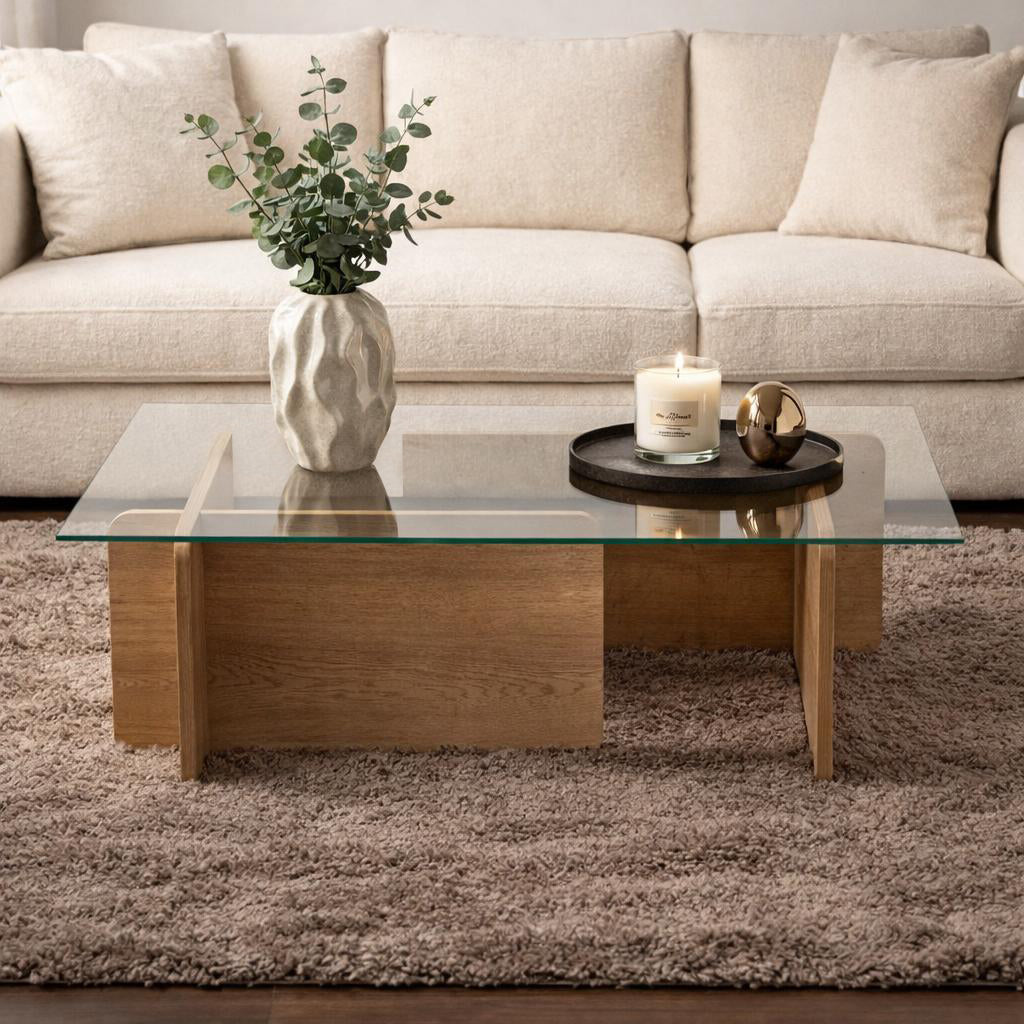 Couchtisch Natur Glas Opal 105x65x30 cm
