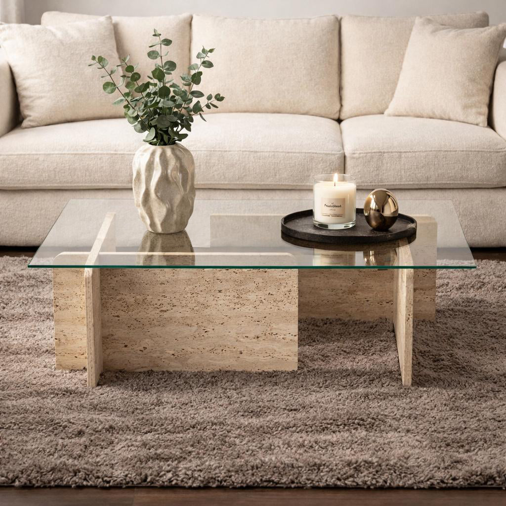 Couchtisch Glas Marmor Optik Opal 105x65 cm