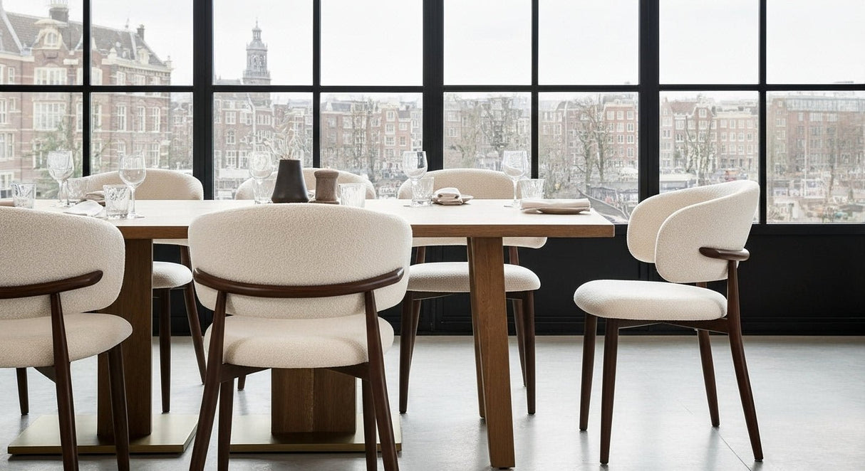 Japandi Esstuhl Yuka Beige - Walnussoptik Rahmen 