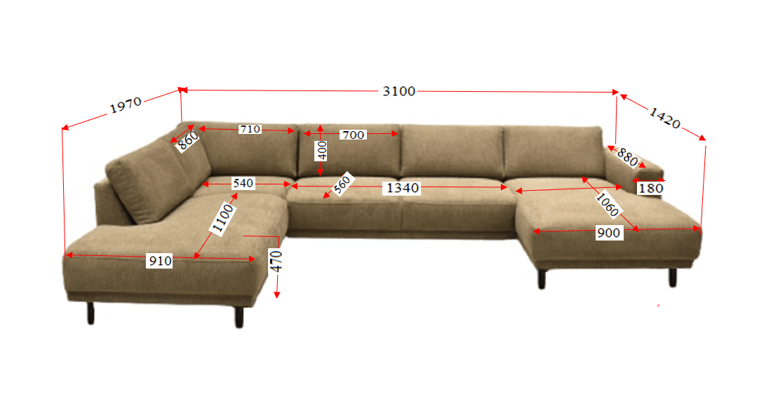 Modernes U-Sofa Ecksofa links beige Stoff Aniko 310x197x78 cm