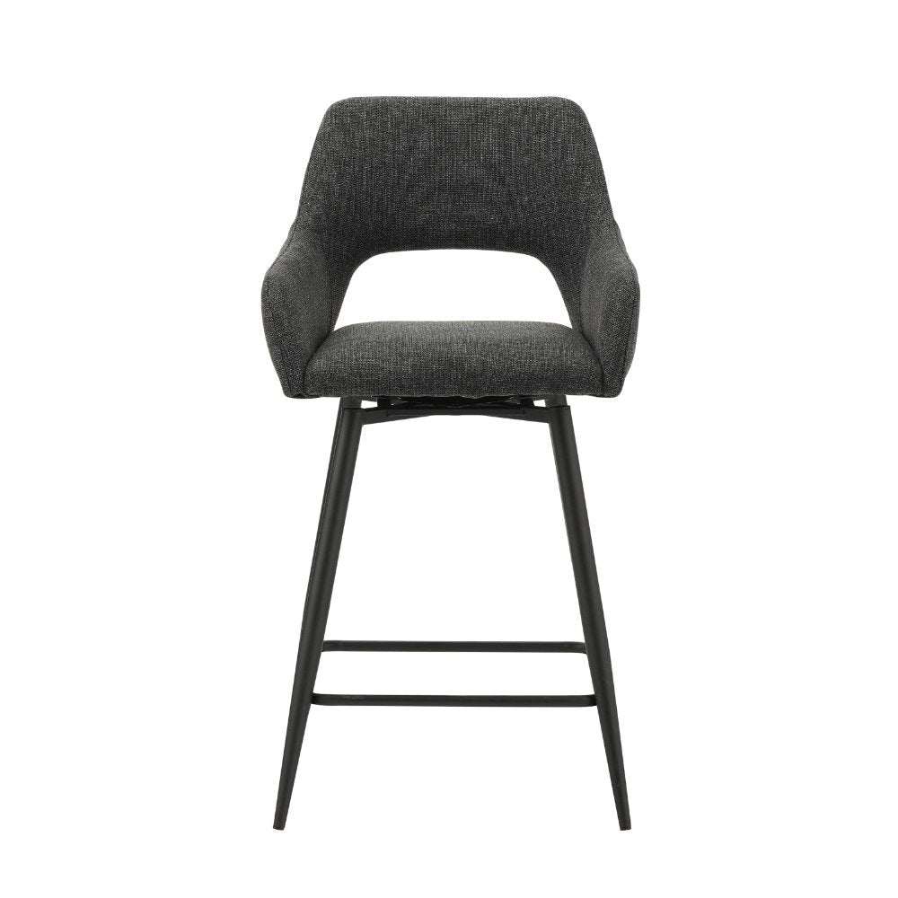 Flash Furniture Nichola Barhocker – Mit Offener Rückenlehne, Gepolstertem Ledersitz & Fußstütze | Antik Eichenholz-Optik, Drehbar
