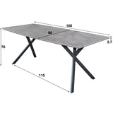 Eettafel Hanna Betonlook DH Interior Grijs LxBxH 167x96x7 MDF Witfoto maatindicatie