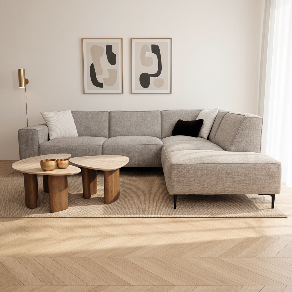 Ecksofa grau Chenille gemustert Ravi – rechts 