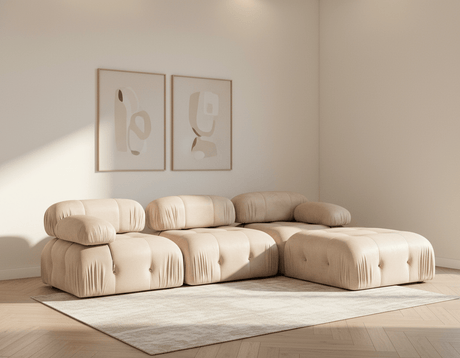 Modulares XXL-Ecksofa Bubble mit Hocker - Samt Beige 