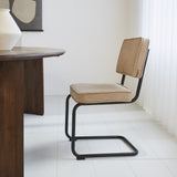 Esszimmerstuhl Remo aus geripptem Stoff Dimehouse Braun LxBxH 56x55x51 Rippstoff Stimmungsvolle Foto-Seitenansicht