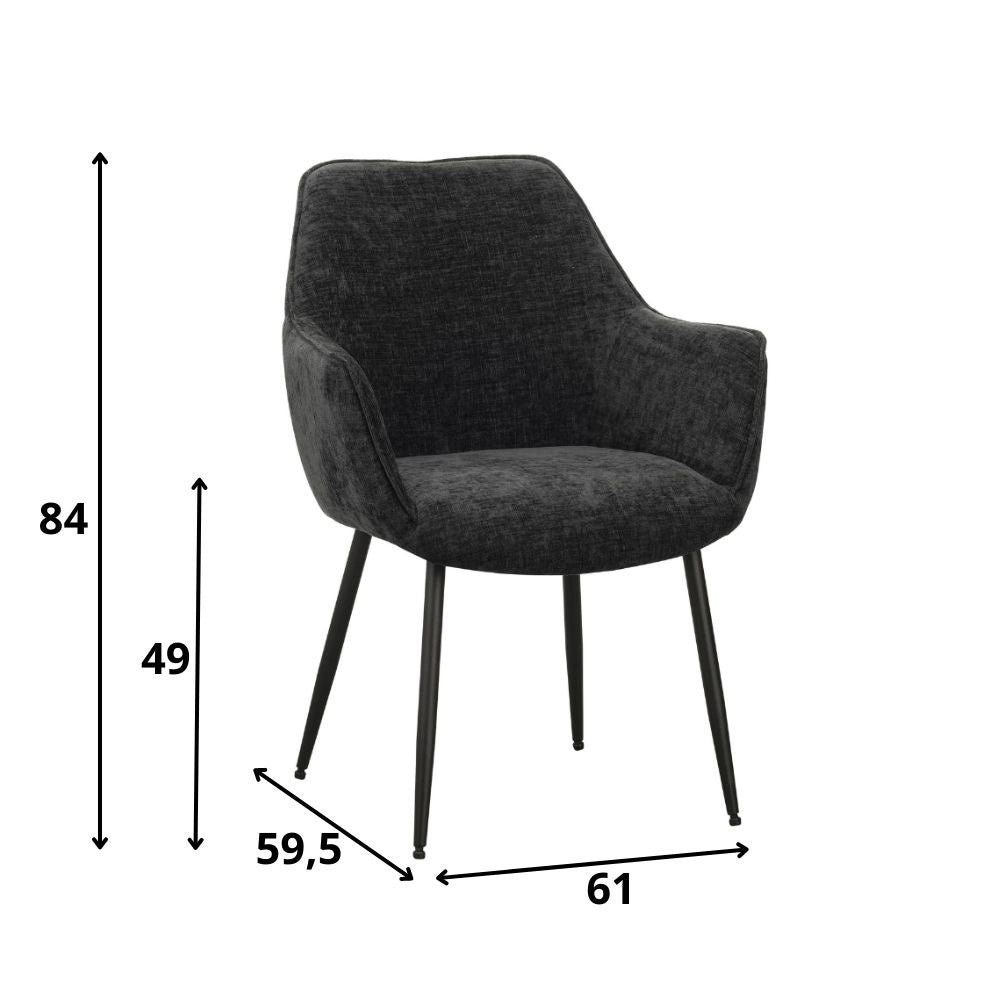 Eetkamerstoel Sev Dimehouse Zwart LxBxH 68x62x61 Stof Witfoto maatindicatie