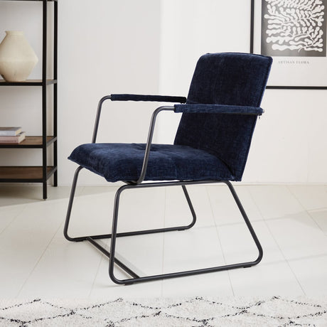 Fauteuil Hailey Chenille Dimehouse Blauw LxBxH 66x64x37 Stof Sfeerfoto zijaanzicht