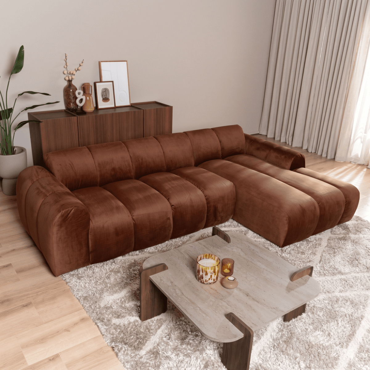Banken-Ecksofa mit Lounge-Käufer Samt Strukturstoff - Streifen - rechts - Brix-Dimehouse