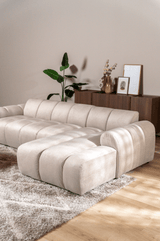 Banken-Ecksofa mit Loungebeige Samt Strukturstoff - Streifen - rechts - Brix-Dimehouse