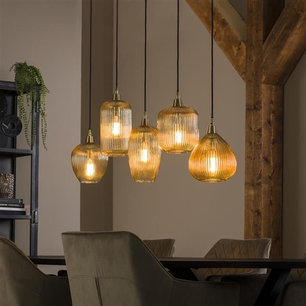 Hängelampe Ella 5-flammig Glas Bernstein