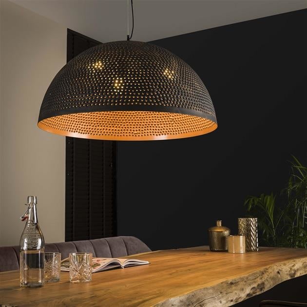 Hanglamp Aya 70 DH Interior Bruin LxBxH 73x73x46 Zwart bruin Sfeerfoto schuin vooraanzicht