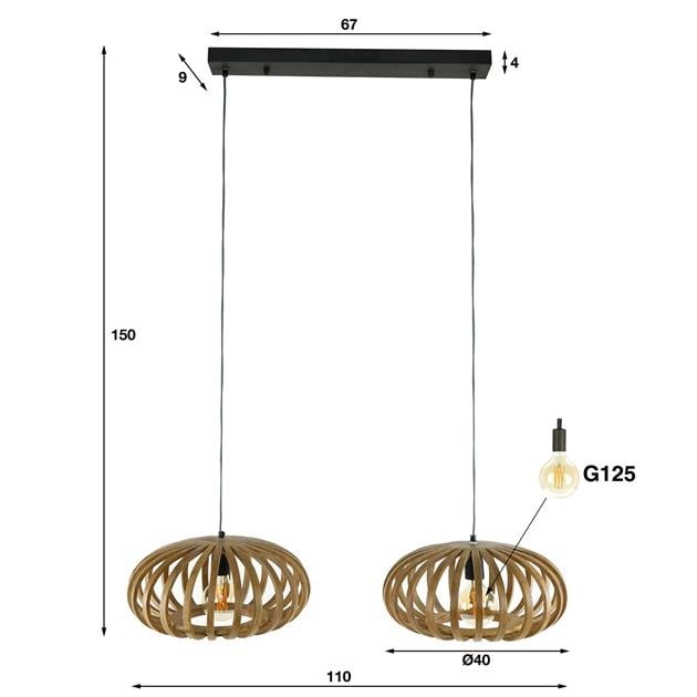 Hanglamp Lucia DH Interior Mango LxBxH 106x52x38 Mangohout Witfoto maatindicatie