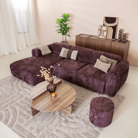 Banken-Hoekbank paars chenille stof - 292x170 cm - Shane - links-Dimehouse