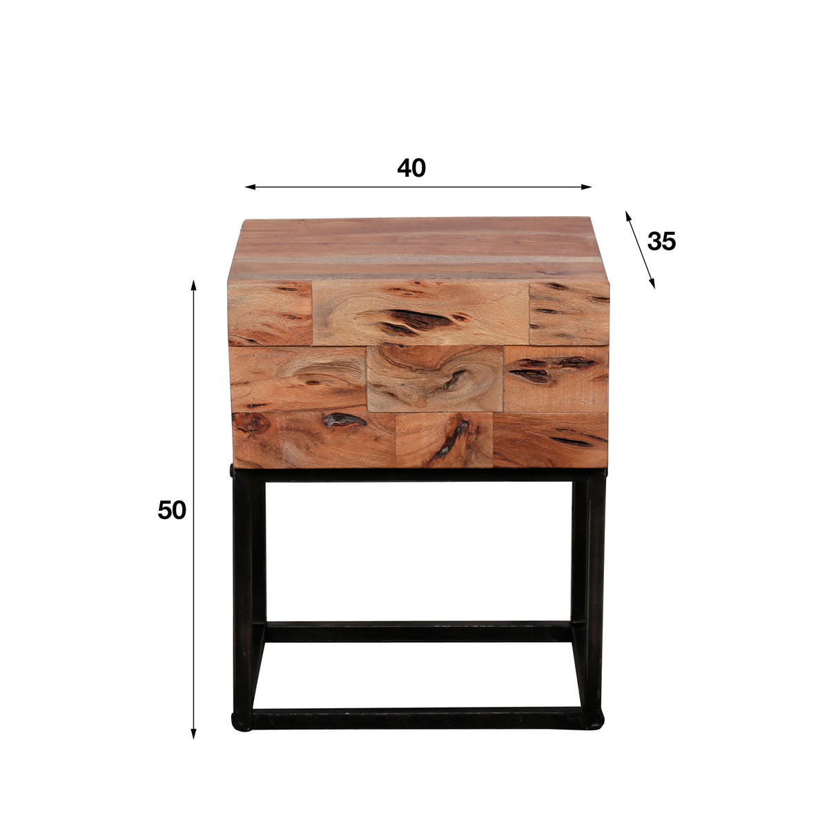 Nachtkastje Mill DH Interior Acacia LxBxH 46x40x29 Acaciahout Witfoto maatindicatie