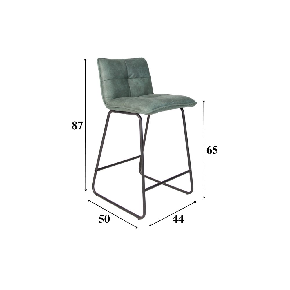 Barkruk Jelle Dimehouse Groen LxBxH 63x56x49 Microvezel Witfoto maatindicatie