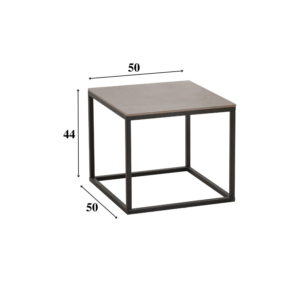 Bijzettafel Fien Dimehouse Grijs LxBxH 63x63x10 Sintered stone Witfoto maatindicatie