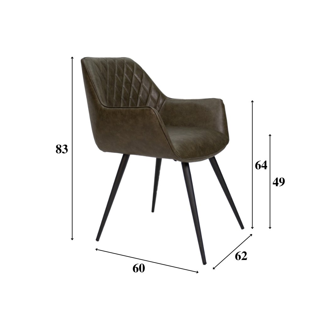 Eetkamerstoel Cara Dimehouse Groen LxBxH 78x65x57 Kunstleer Witfoto maatindicatie