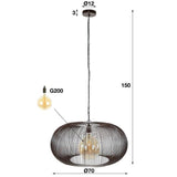 Hanglamp Jill DH Interior Zwart LxBxH 75x75x40 Nikkel Witfoto maatindicatie