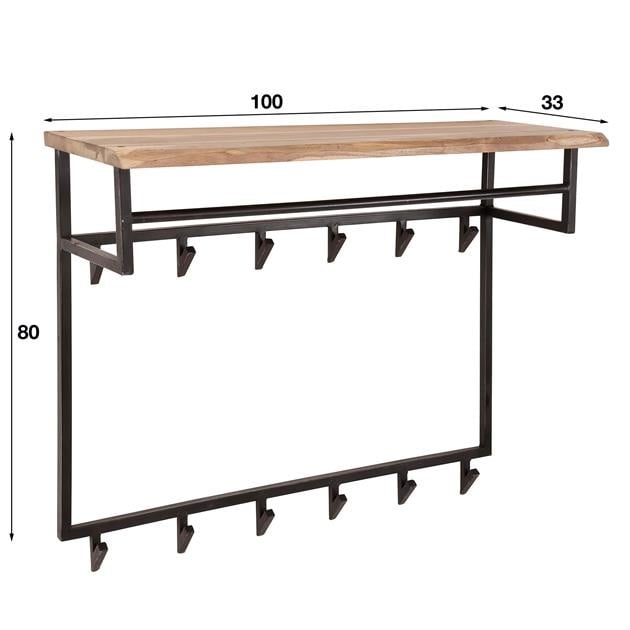 Kapstok Teun DH Interior Acacia LxBxH 102x84x35 Acaciahout Witfoto maatindicatie